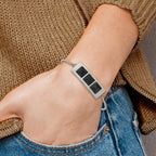 Stainless Steel Brushed and Polished w/Solid Blk Carbon Fiber Adj Bracelet