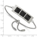 Stainless Steel Brushed and Polished w/Solid Blk Carbon Fiber Adj Bracelet