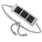 Stainless Steel Brushed and Polished w/Solid Blk Carbon Fiber Adj Bracelet