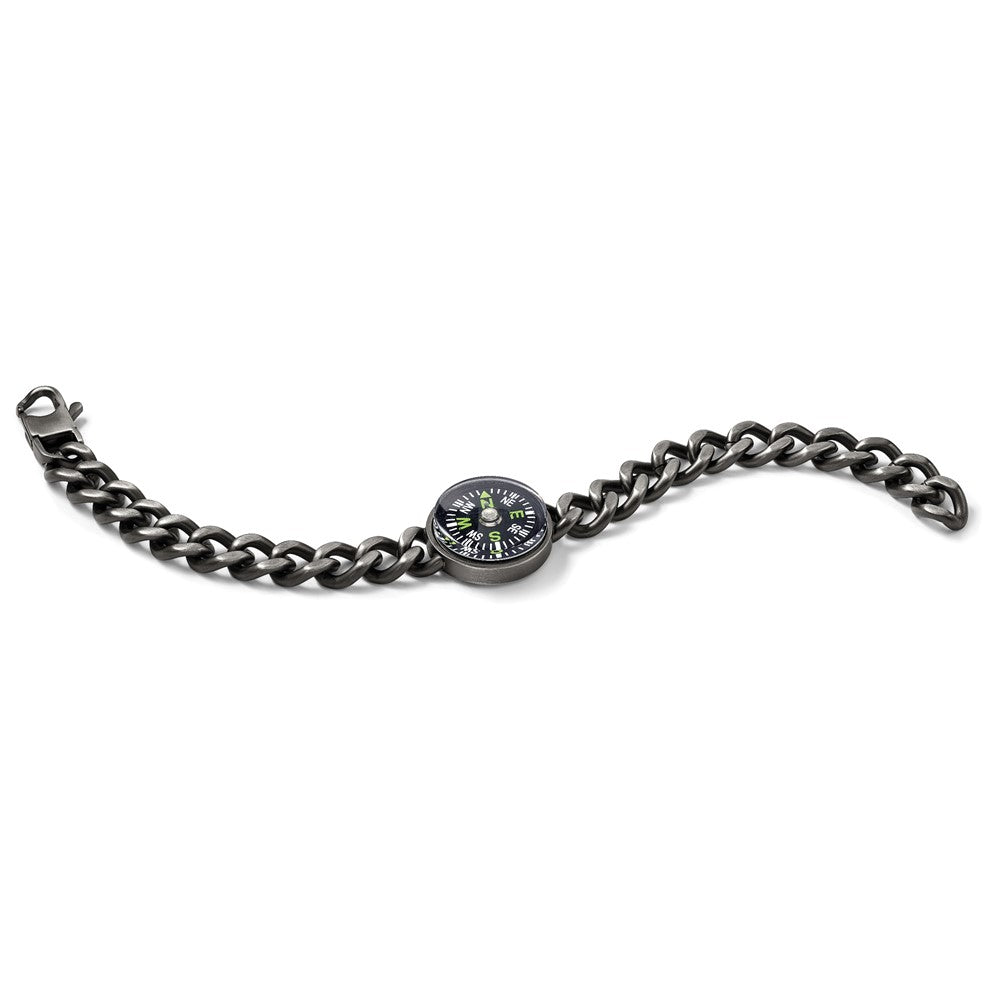 Chisel Stainless Steel Brushed Gun Metal IP-plated with Functional Compass 8.25 inch Bracelet