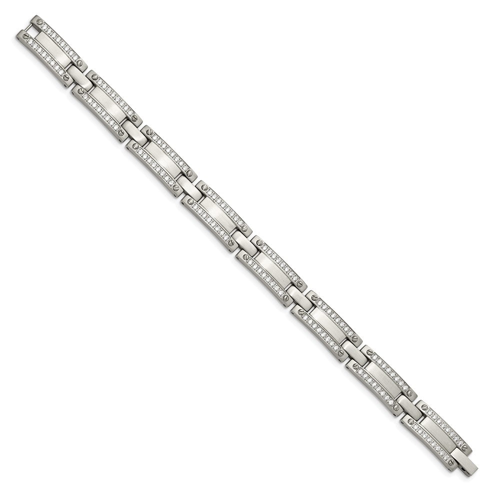 Stainless Steel Brushed with CZ 8.5in Bracelet