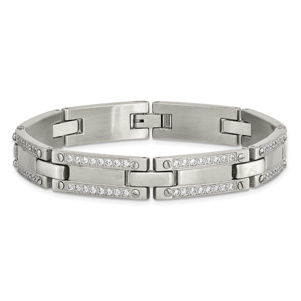 Stainless Steel Brushed with CZ 8.5in Bracelet