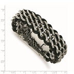Chisel Stainless Steel Polished Black Leather 8.75 inch Bracelet