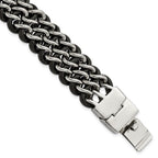 Chisel Stainless Steel Polished Black Leather 8.75 inch Bracelet