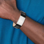 Stainless Steel Polished Black Leather 8.5in ID Bracelet