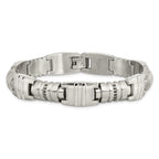 Chisel Stainless Steel Brushed and Polished with Black CZ 8.25 inch Fancy Link Bracelet