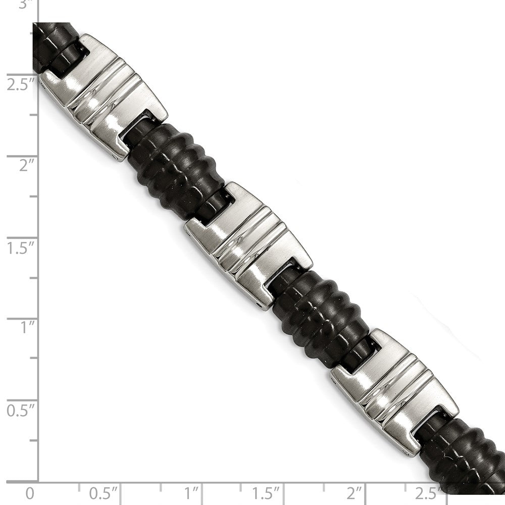 Stainless Steel Brushed and Polished Black IP-plated 8.25in Bracelet