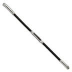 Chisel Stainless Steel Polished and Textured Black IP-plated Black Braided Leather Adjustable 7.5 and 8 inch Bracelet