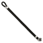Stainless Steel Polished Black IP w/CZ Braided Black Leather 8in Bracelet