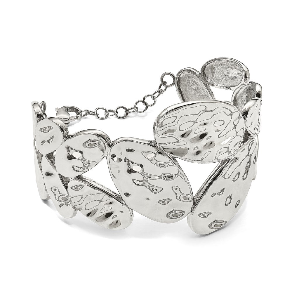 Stainless Steel Polished & Hammered w/1.5in ext. Bangle Bracelet