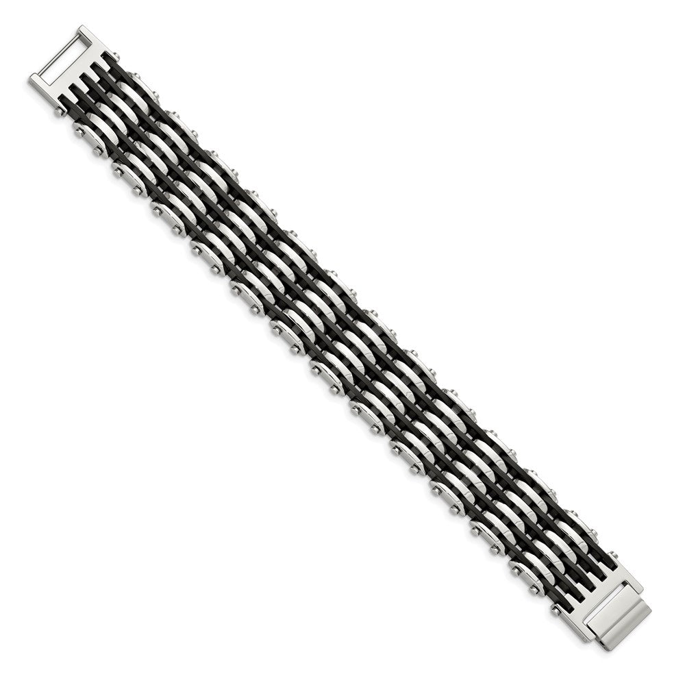 Chisel Stainless Steel Polished with Black Rubber 8.75 inch Bracelet