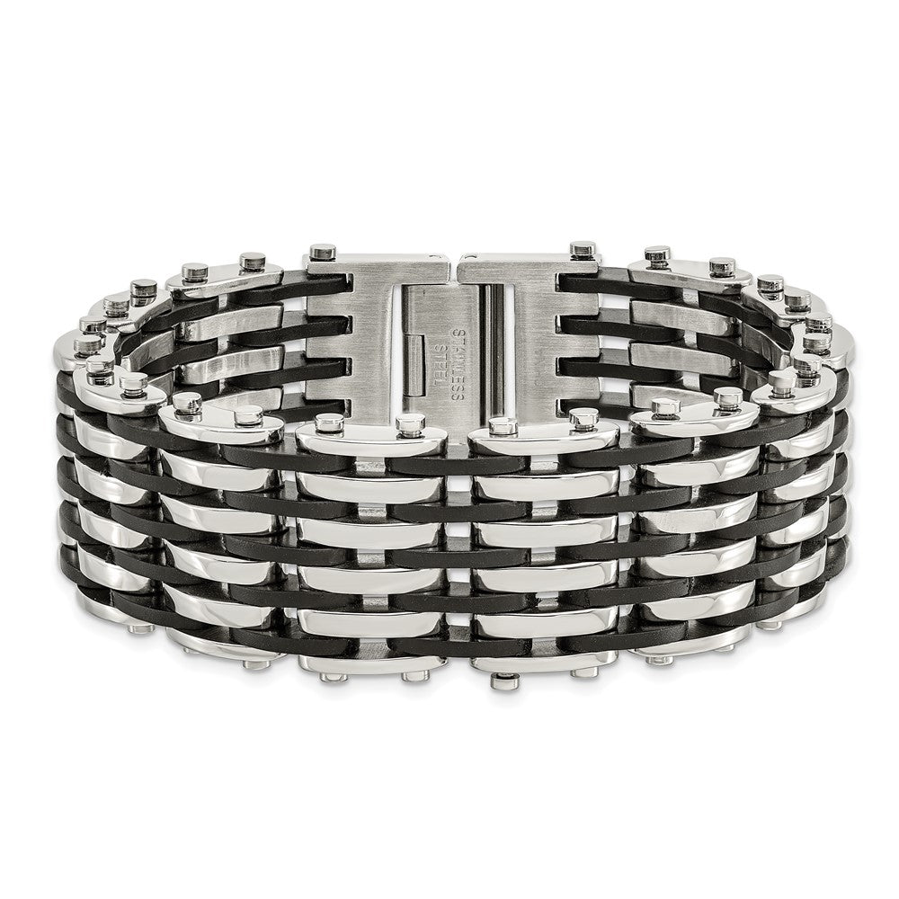 Chisel Stainless Steel Polished with Black Rubber 8.75 inch Bracelet