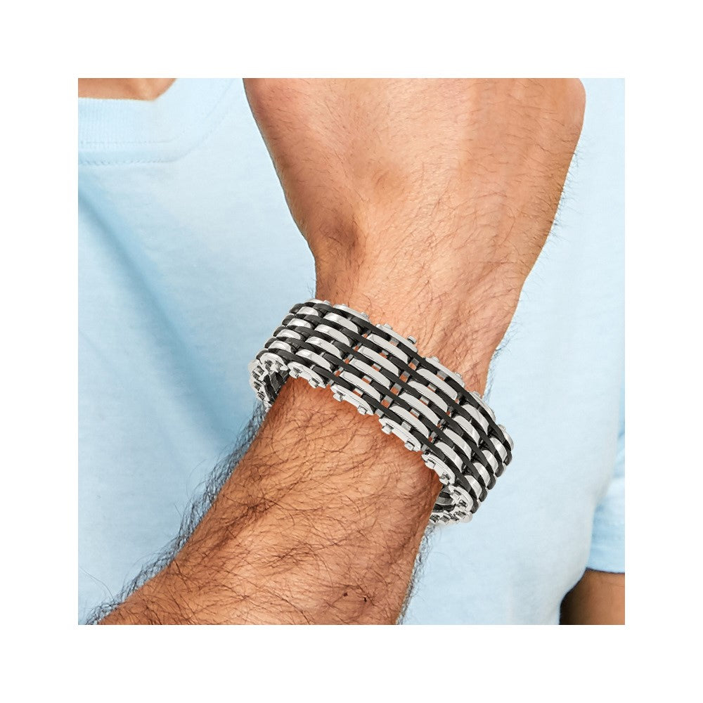 Chisel Stainless Steel Polished with Black Rubber 8.75 inch Bracelet