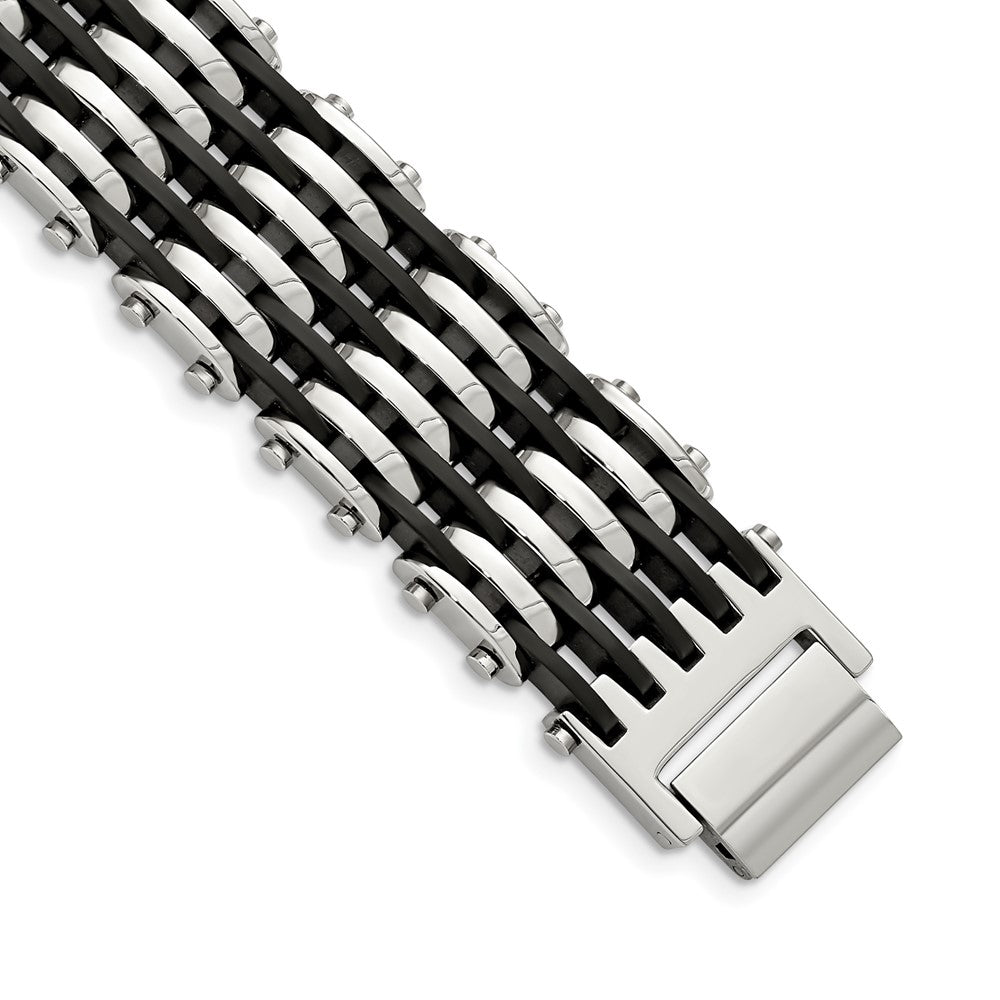 Chisel Stainless Steel Polished with Black Rubber 8.75 inch Bracelet