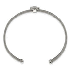 Chisel Stainless Steel Polished Four Leaf Clover Flexible Cuff Bangle