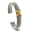Stainless Steel Polished Textured Yellow IP-plated Bangle