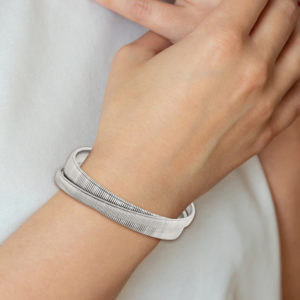 Stainless Steel Polished and Textured Moveable Cuff Bracelet