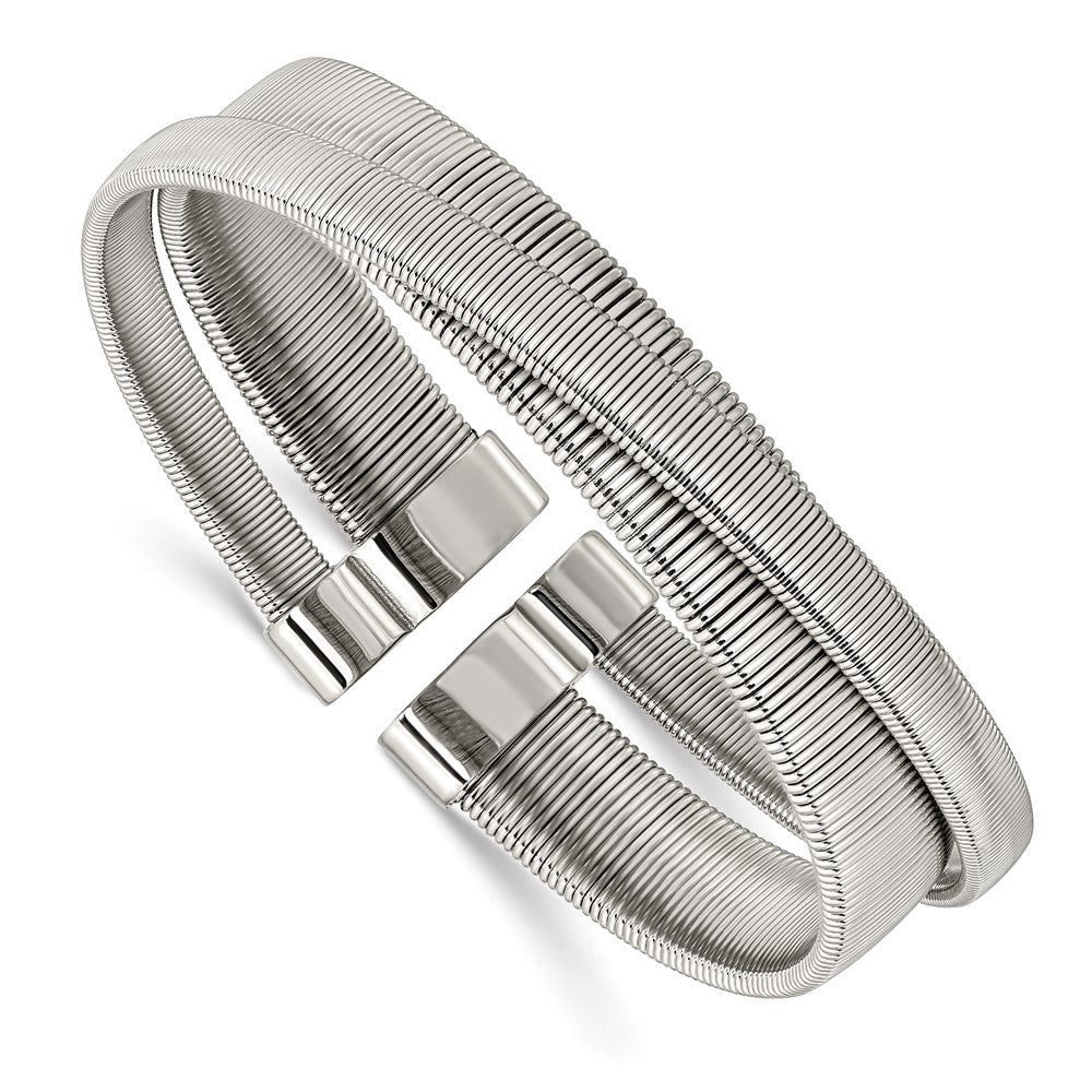 Stainless Steel Polished and Textured Moveable Cuff Bracelet