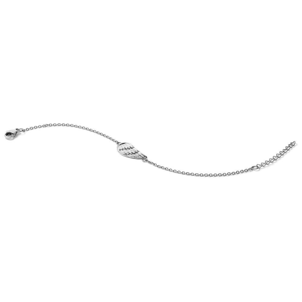 Chisel Stainless Steel Polished and Textured Angel Wing 6.25 inch Bracelet with 1.25 inch Extension