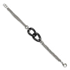Stainless Steel Polished w/Black Ceramic 7.75in w/.25in ext. Bracelet