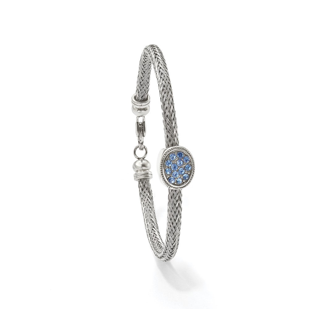 Stainless Steel Polished and Textured Blue Crystal 7.25 in Bracelet