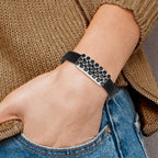 Stainless Steel Polished Black Rubber w/Black CZ 8in Bracelet