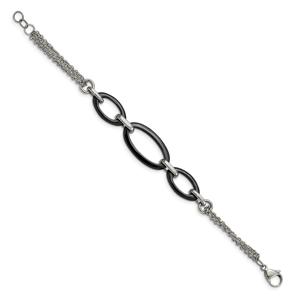 Stainless Steel Polished w/Black Ceramic 8in Bracelet