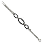 Stainless Steel Polished w/Black Ceramic 8in Bracelet