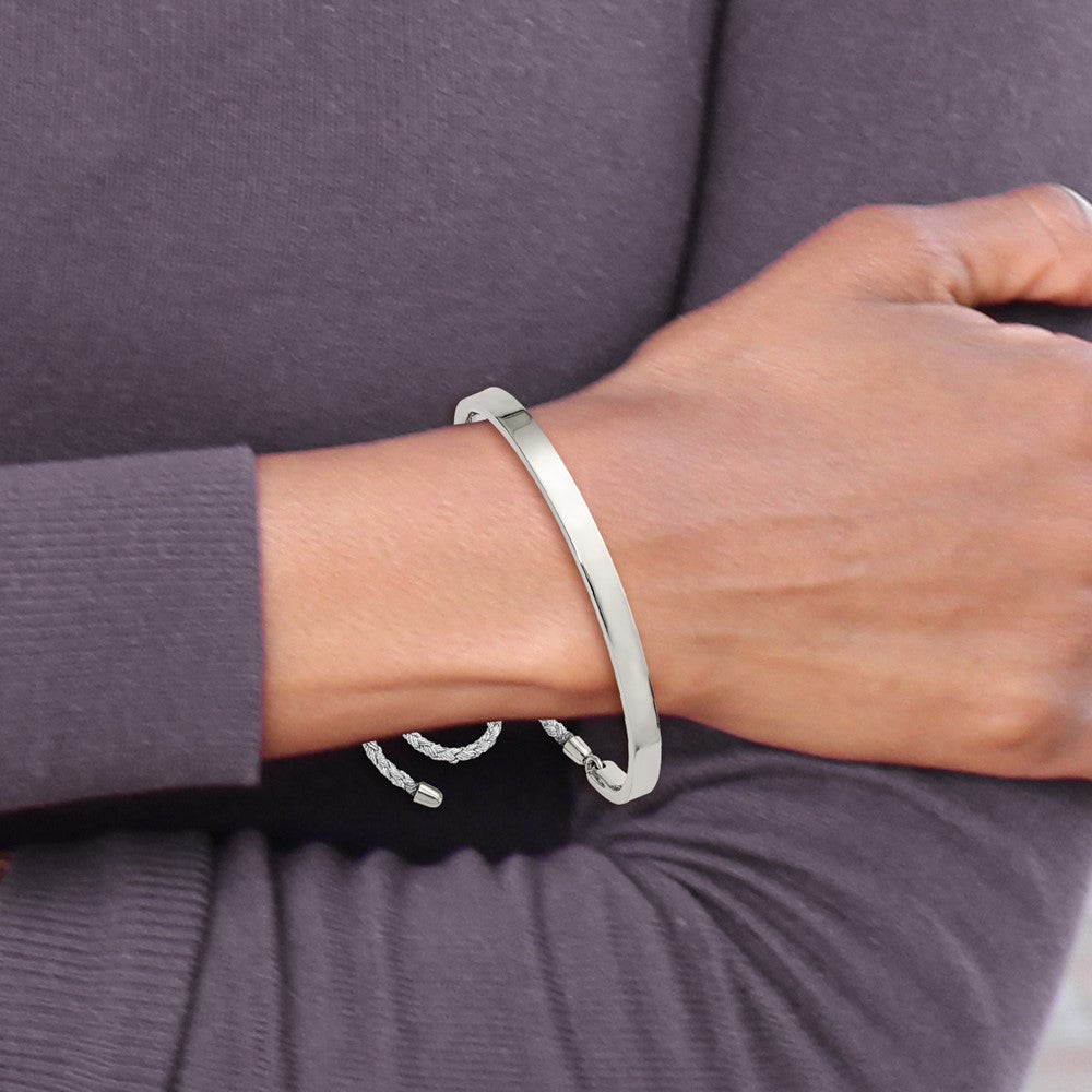 Chisel Stainless Steel Polished Bar Adjustable Fabric Cord Bangle Bracelet