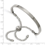 Chisel Stainless Steel Polished Bar Adjustable Fabric Cord Bangle Bracelet