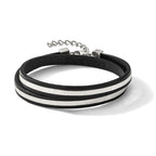 Stainless Steel Polished Italian Leather 14.5in w/2in ext Wrap Bracelet