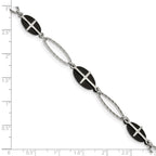 Stainless Steel Polished Black IP-plated 7in w/1in ext. Cross Bracelet