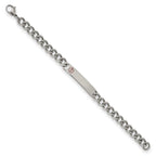 Chisel Stainless Steel Polished with Red Enamel Medical ID 8 inch Curb Chain Bracelet