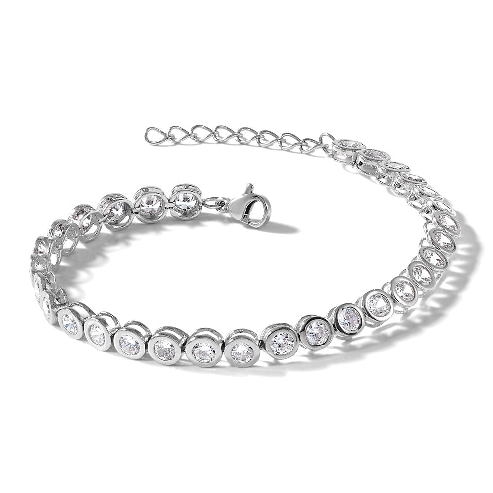 Chisel Stainless Steel Polished Round CZ Link 7 inch Bracelet with 1 inch Extension
