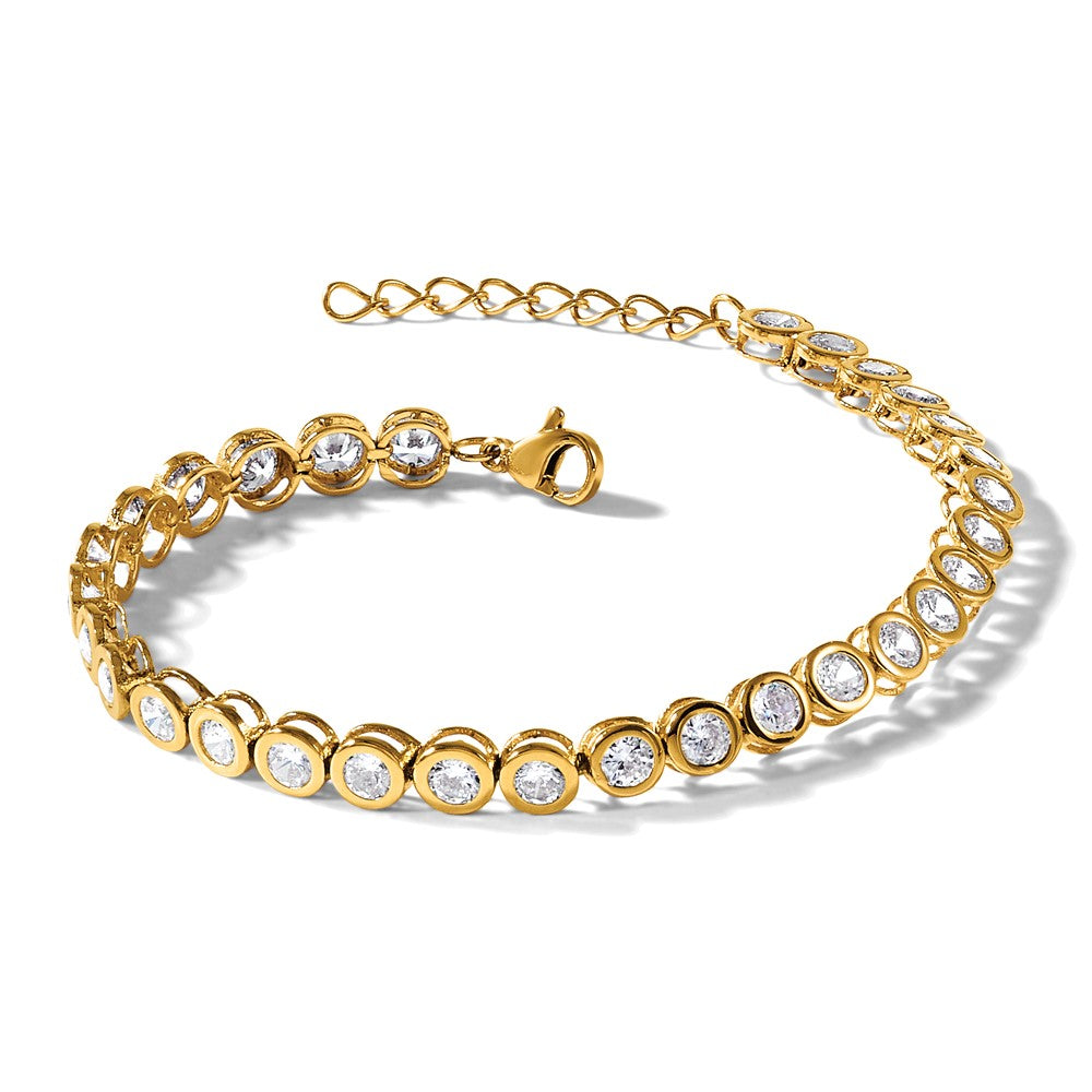 Chisel Stainless Steel Polished Yellow IP-plated Round CZ Link 7 inch Bracelet with 1 inch Extension