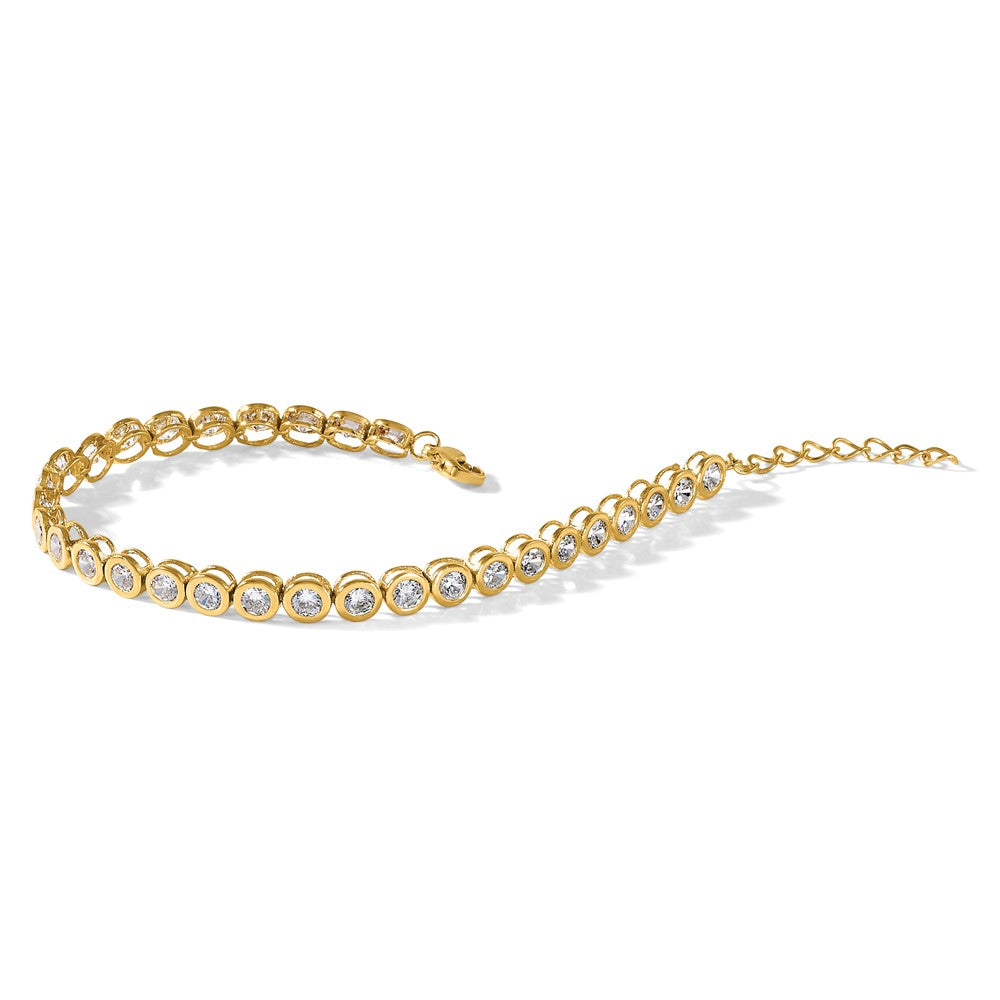 Chisel Stainless Steel Polished Yellow IP-plated Round CZ Link 7 inch Bracelet with 1 inch Extension