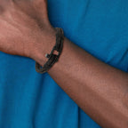 Chisel Stainless Steel Polished Black IP-plated Black Woven Nylon and Cotton 8.5 inch Bracelet