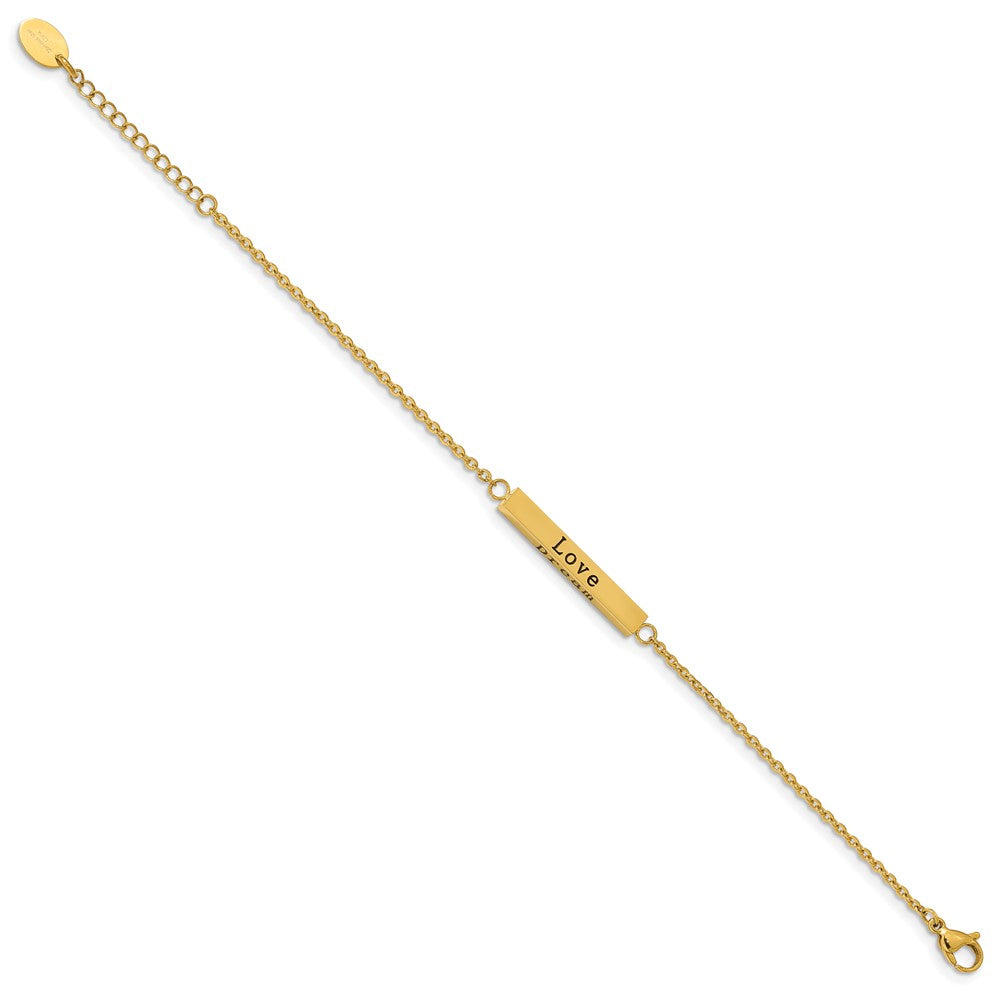 Chisel Stainless Steel Polished Yellow IP-plated with CZ LOVE DREAM LAUGH Enjoy the little things Bracelet with Extension
