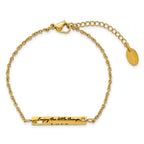 Chisel Stainless Steel Polished Yellow IP-plated with CZ LOVE DREAM LAUGH Enjoy the little things Bracelet with Extension