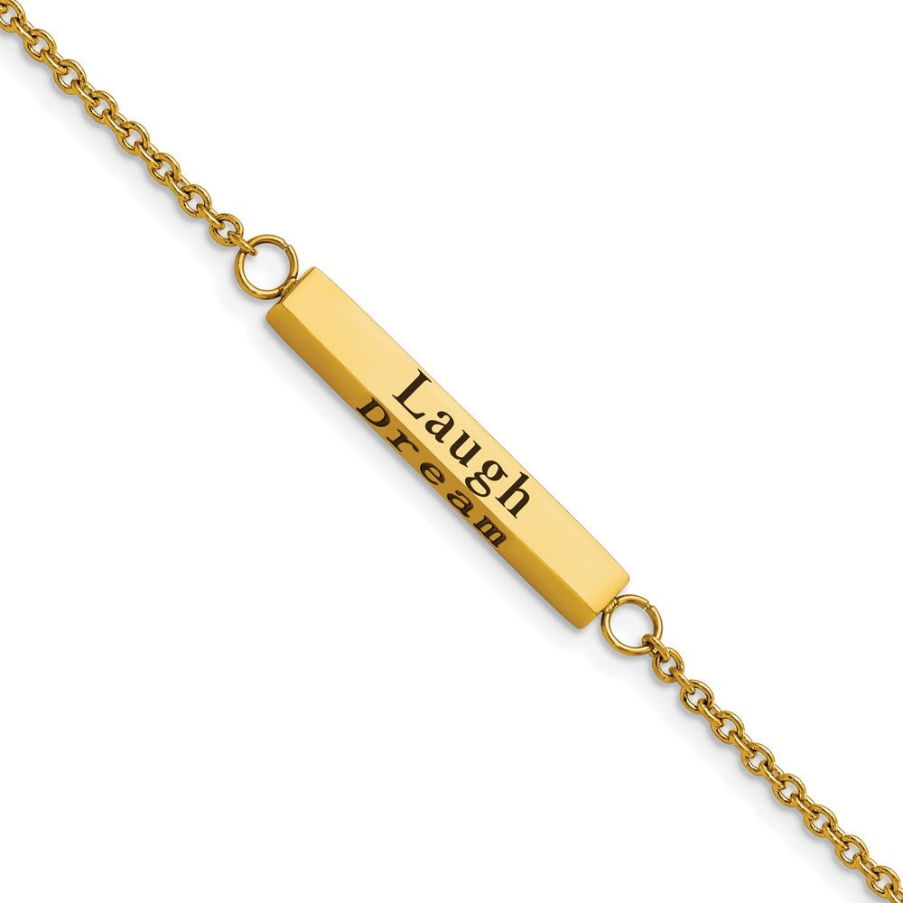 Chisel Stainless Steel Polished Yellow IP-plated with CZ LOVE DREAM LAUGH Enjoy the little things Bracelet with Extension