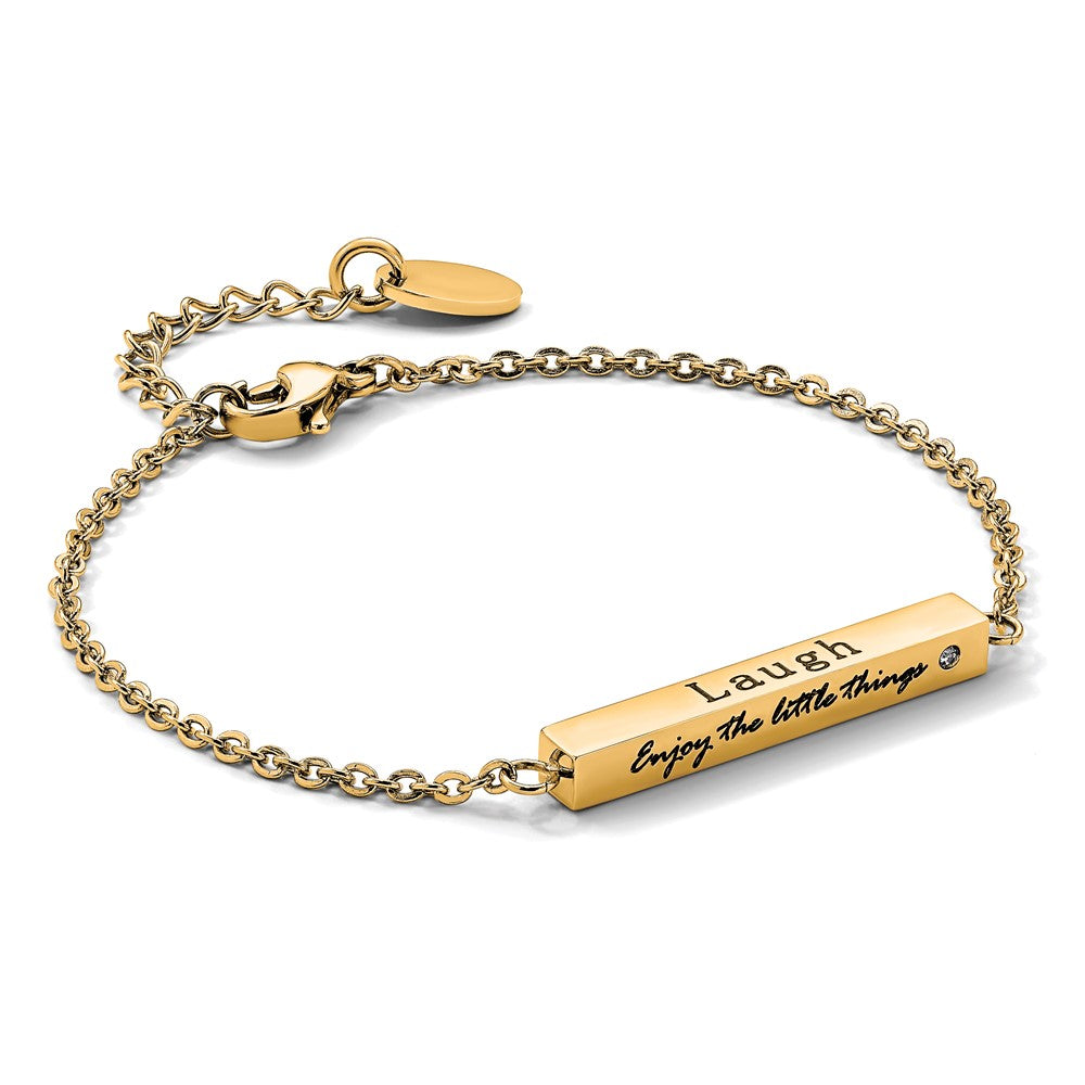 Chisel Stainless Steel Polished Yellow IP-plated with CZ LOVE DREAM LAUGH Enjoy the little things Bracelet with Extension