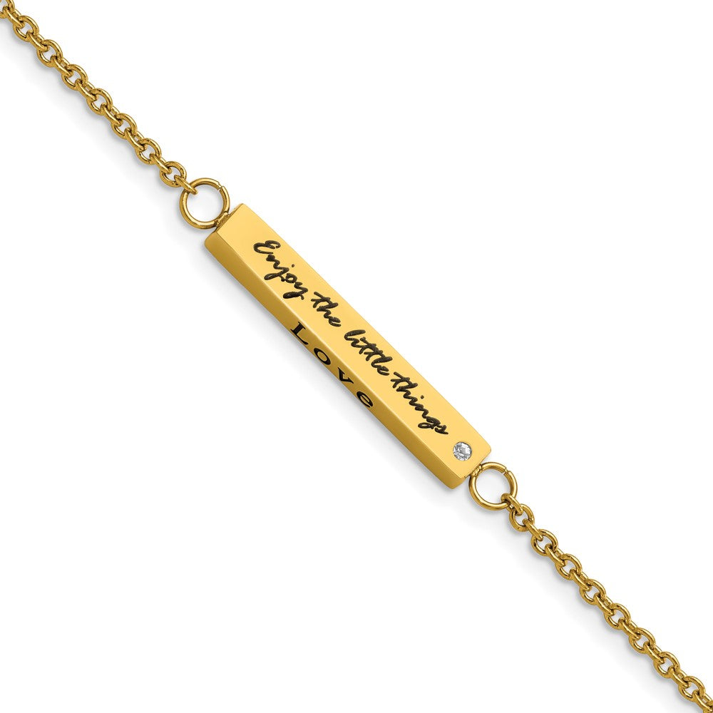 Chisel Stainless Steel Polished Yellow IP-plated with CZ LOVE DREAM LAUGH Enjoy the little things Bracelet with Extension