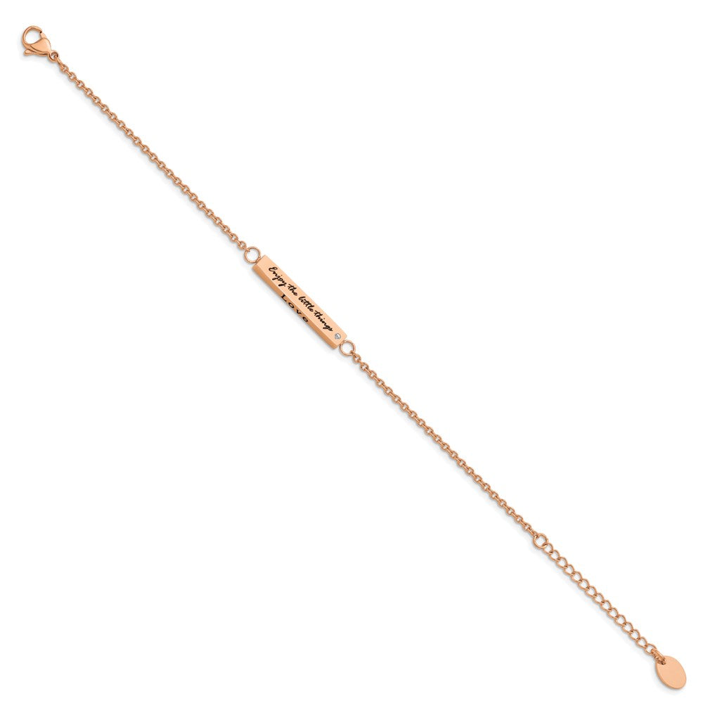 Chisel Stainless Steel Polished Rose IP-plated with CZ LOVE DREAM LAUGH Enjoy the little things Bracelet with Extension