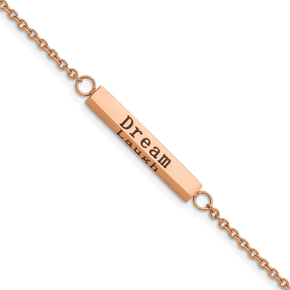 Chisel Stainless Steel Polished Rose IP-plated with CZ LOVE DREAM LAUGH Enjoy the little things Bracelet with Extension