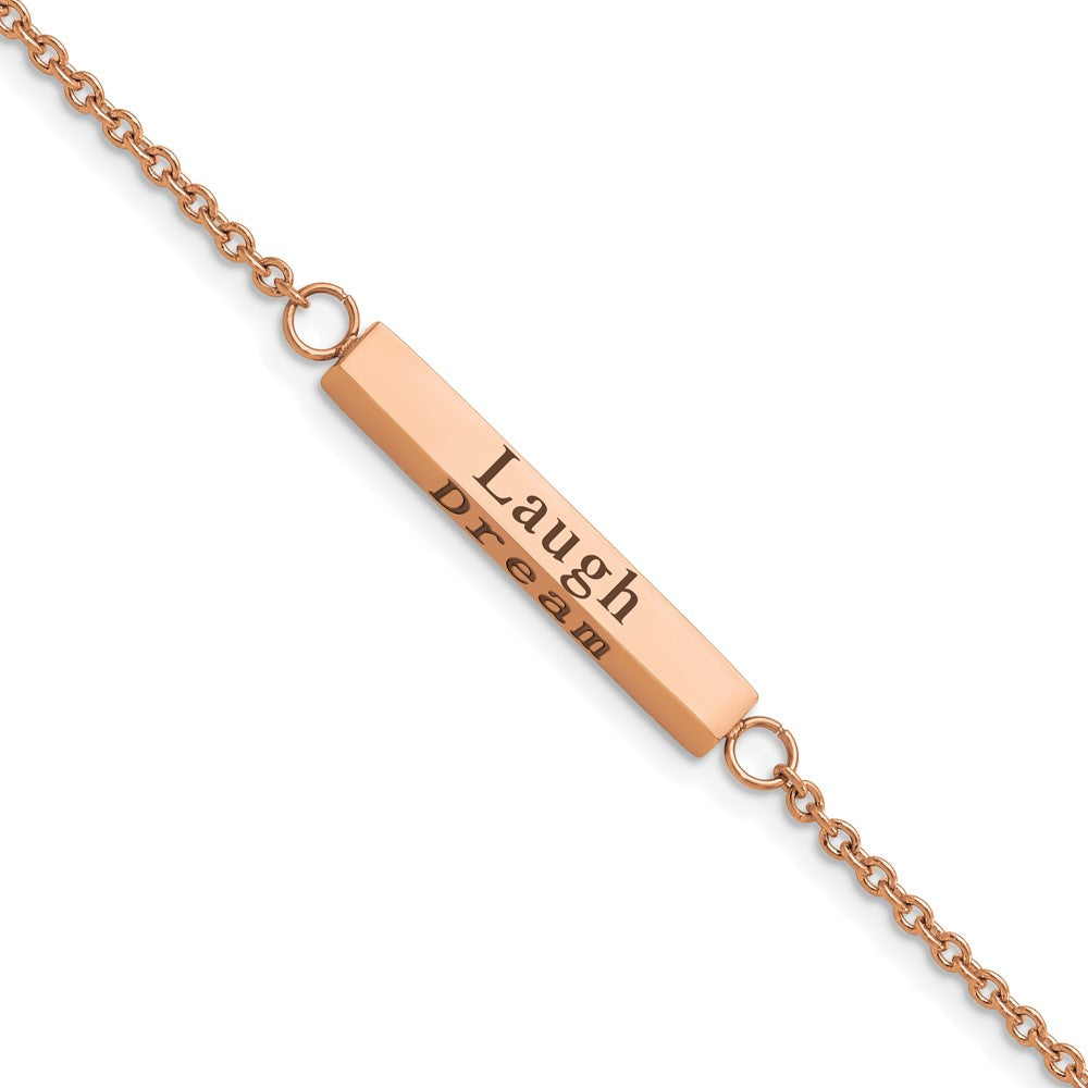 Chisel Stainless Steel Polished Rose IP-plated with CZ LOVE DREAM LAUGH Enjoy the little things Bracelet with Extension