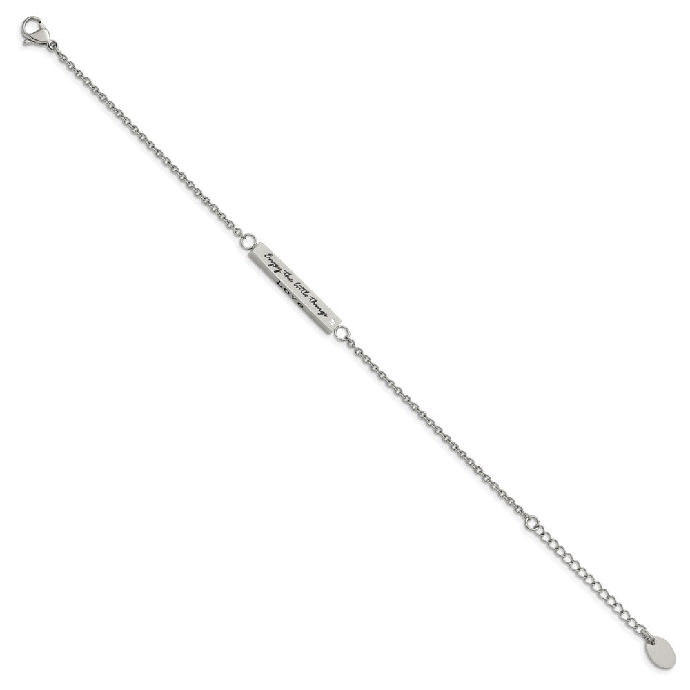 Chisel Stainless Steel Polished with CZ LOVE DREAM LAUGH Enjoy the little things Bracelet with Extension