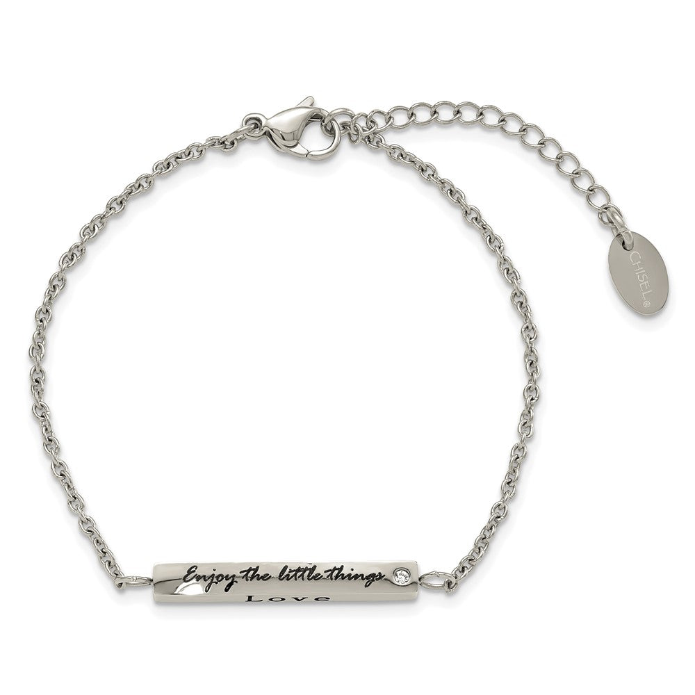 Chisel Stainless Steel Polished with CZ LOVE DREAM LAUGH Enjoy the little things Bracelet with Extension