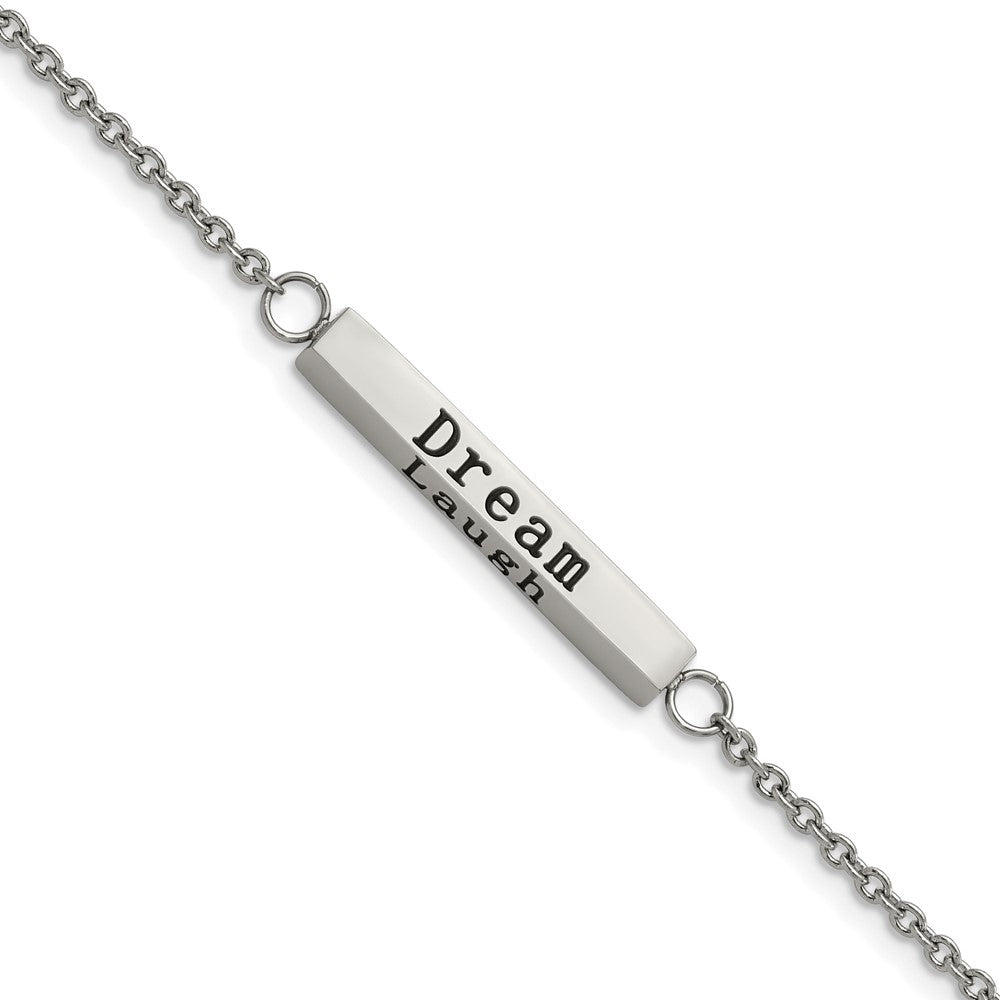 Chisel Stainless Steel Polished with CZ LOVE DREAM LAUGH Enjoy the little things Bracelet with Extension
