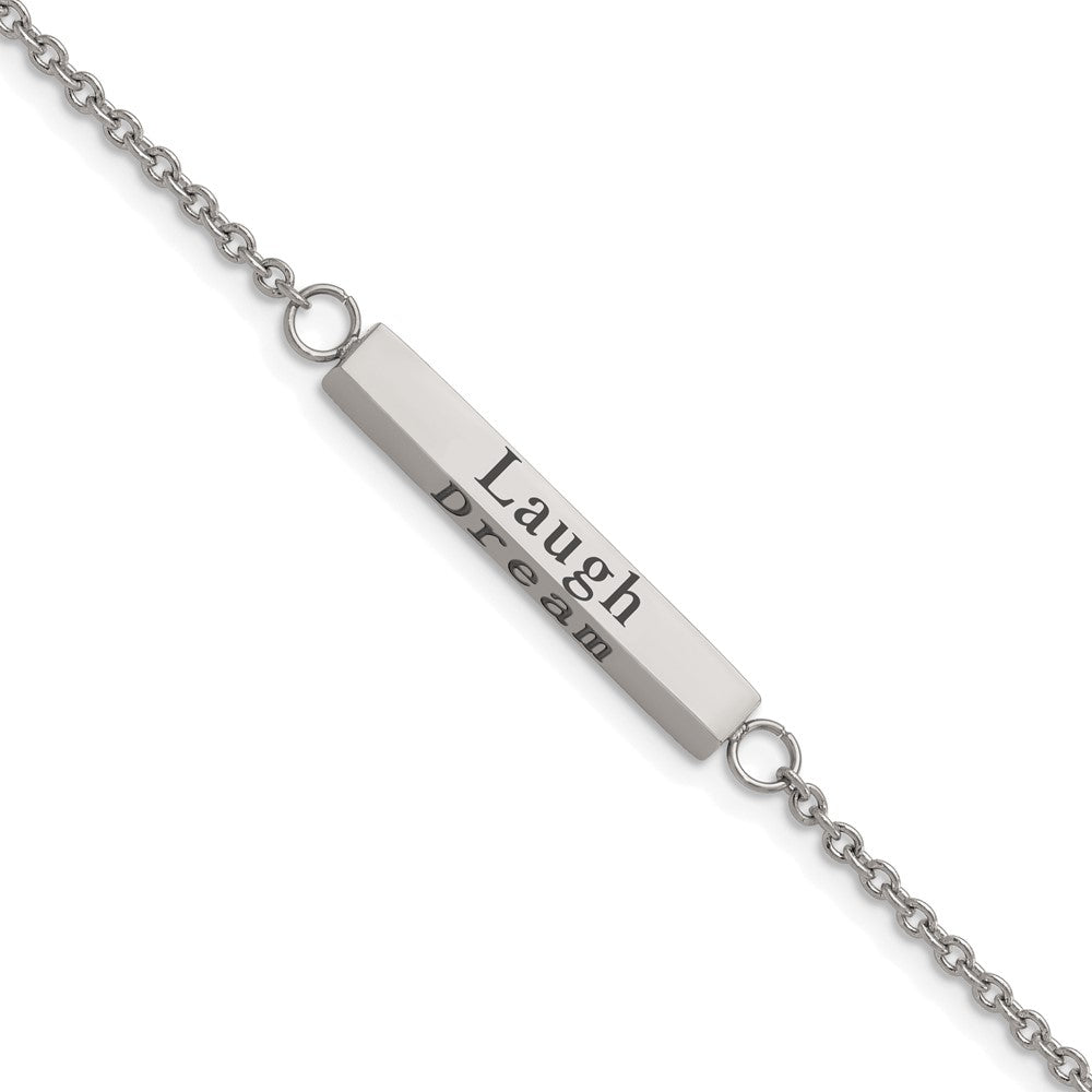 Chisel Stainless Steel Polished with CZ LOVE DREAM LAUGH Enjoy the little things Bracelet with Extension