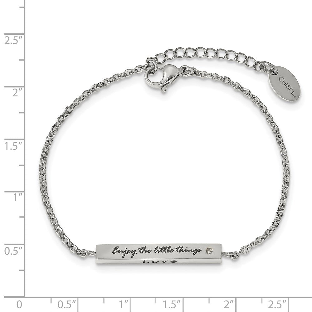 Chisel Stainless Steel Polished with CZ LOVE DREAM LAUGH Enjoy the little things Bracelet with Extension
